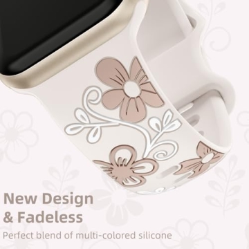 Witzon Floral Band Compatible with Apple Watch Bands For Women 41mm 40mm 38mm 42mm 44mm 45mm 46mm 49mm, Engraved Cute Flower Soft Silicone Inlay Strap for iWatch Series 10 9 8 7 6 5 4 3 2 1 SE Ultra