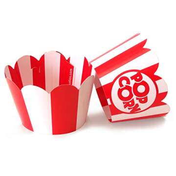 Popcorn Cupcake Wrappers, Red and White Striped - Circus Party Supplies, Carnival Decorations, and M...
