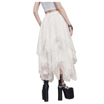 SHENHE Women's Lace Trim Tulle Skirt - Elegant Design