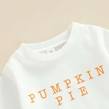 Infant Toddler Baby Boy Girl Halloween Clothes Fall Pumpkin Pie Letter Print Long Sleeve Sweatshirt Knit Flare Pants Set (6-12 Months,A Orange White)