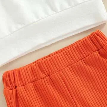 Infant Toddler Baby Boy Girl Halloween Clothes Fall Pumpkin Pie Letter Print Long Sleeve Sweatshirt Knit Flare Pants Set (6-12 Months,A Orange White)