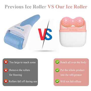 Ice Roller for Face, Ice Face Roller Skin Care Tools, 2 in 1 Face Massager Eye Roller for Puffy Eyes Migraine Relief, Reduce Wrinkles, Relieve Muscle Soreness, Relieve Sunburn and Redness, Pink