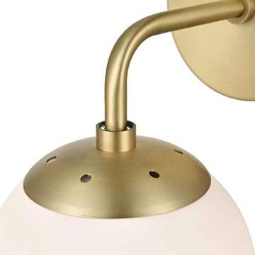 Light Society LS-W264-BB-WH Zeno Brushed Brass and White Glass Globe Wall Sconce, Mid Century Modern Retro Vintage Style
