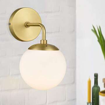 Light Society LS-W264-BB-WH Zeno Brushed Brass and White Glass Globe Wall Sconce, Mid Century Modern Retro Vintage Style
