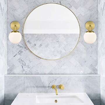 Light Society LS-W264-BB-WH Zeno Brushed Brass and White Glass Globe Wall Sconce, Mid Century Modern Retro Vintage Style