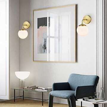 Light Society LS-W264-BB-WH Zeno Brushed Brass and White Glass Globe Wall Sconce, Mid Century Modern Retro Vintage Style