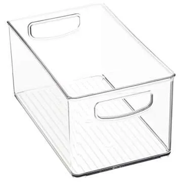 iDesign 6-Piece Recycled Plastic Small Stackable Kitchen Organizer Bin with Integrated Handles for Kitchen, Fridge, Freezer, Pantry & Cabinet Organization – Various Sizes, Clear