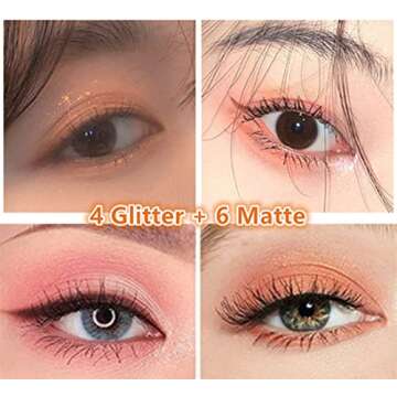 Go Ho 10 Colors Eyeshadow Palette,Matte&Glitter&Shimmer Eyeshadow Korean Makeup,Long Lasting Blendable Shades,Naturing-Looking,Waterproof Cool Eye Shadow Makeup Palette,01