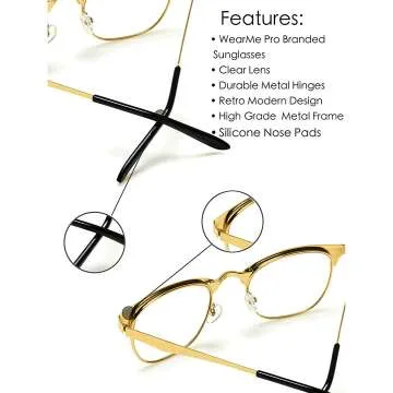 WearMe Pro Metal Half Frame Glasses - Non-Prescription