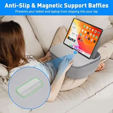 DeskLogics Lap Desk with Cushion - Ultra-Thick, CoolFoam 7 to 14.2 inch Laptop Tablet Stand - Washable Lycra Lap Pad Pillow Desk iPad Stand Phone Holder for Bed, Couch, Sofa, Home, Office, Gift Ideas