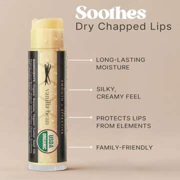 USDA Organic Lip Balm - USA Made with Natural Ingredients, Beeswax Vanilla Chapstick for Dry Lips, Gifts for Women, Birthday Gifts for Her & Him, Hydrating Lip Balm Beauty Gifts, Natural Chapstick