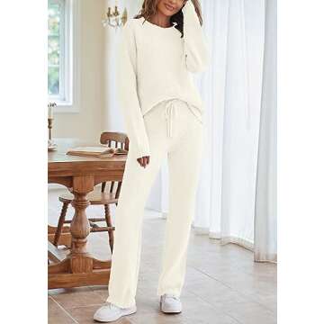 MEROKEETY Womens Fuzzy Fleece Long Sleeve 2 Piece Loungewear Outfits Sweater Pants Pajama Sets, Beige, X-Large