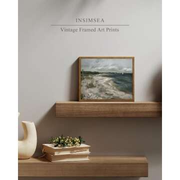 InSimSea Framed Canvas Wall Art Vintage Decor, Room Decor Classical Seaside Landscape Art Wall Decorations, Impressionism Scenic Paintings Wall Art for Bedroom Living Room Bathroom Wall Decor, 8"x10"