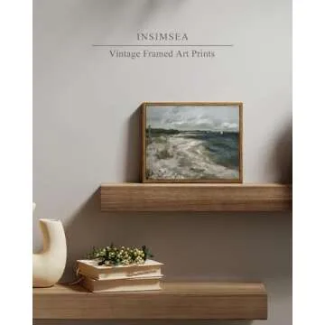 InSimSea Framed Canvas Wall Art Vintage Decor, Room Decor Classical Seaside Landscape Art Wall Decorations, Impressionism Scenic Paintings Wall Art for Bedroom Living Room Bathroom Wall Decor, 8"x10"