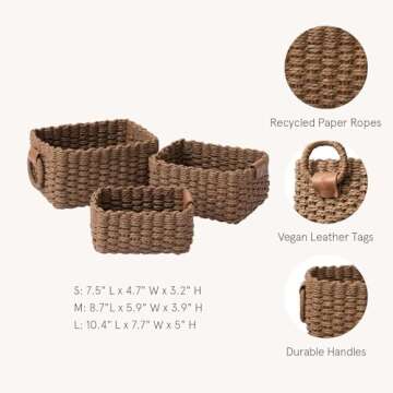 Stylish Eco-Friendly Woven Storage Baskets Set of 3