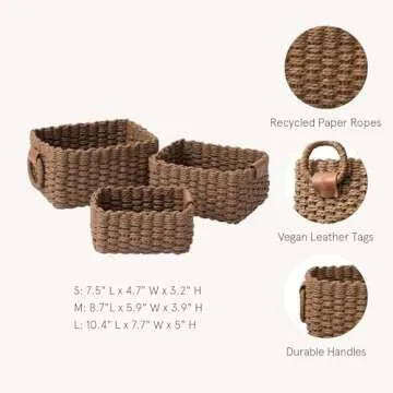 Stylish Eco-Friendly Woven Storage Baskets Set of 3