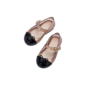 Mini Melissa Sweet Love Cap Toe Mary Jane Shoes for Babies & Toddlers - Jelly Flats for Girls with Cute Bow, Toe Accent and Adjustable Straps, Toddler Girl Ballet Flats, Transparent Rose/Black, 10