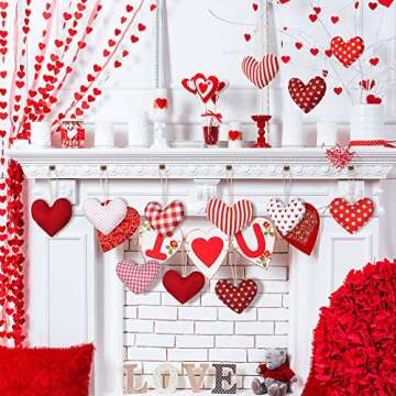 16 Pcs Valentines Fabric Heart Hanging Ornaments Valentine's Day Burlap Rustic Stuffed Heart Ornamen...