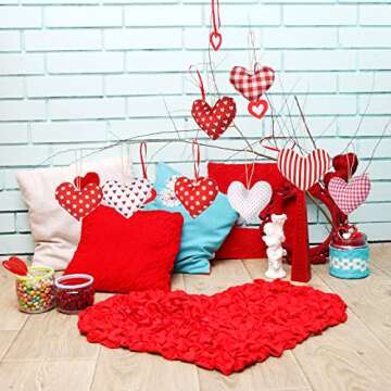 16 Pcs Valentines Fabric Heart Hanging Ornaments Valentine's Day Burlap Rustic Stuffed Heart Ornaments for Valentines Outdoor Home Wall Decor Farmhouse Decor Valentine Tier Tray Filler (Cute Style)