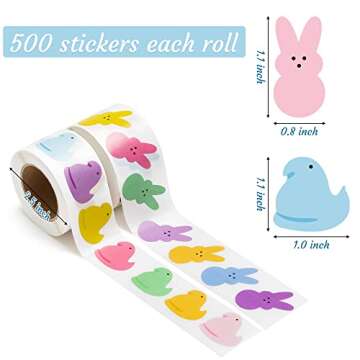 W1cwey Easter Kids' Stickers Rolls - 1000pcs(2 Rolls)20 Styles Easter Bunny Marshmallow Chick Sticker Roll Cartoon Cute Giftwrap Self-Adhesive Novelty Easter Gift Wraping School Student Prizes Reward