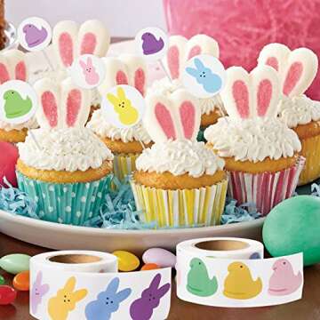 W1cwey Easter Kids' Stickers Rolls - 1000pcs(2 Rolls)20 Styles Easter Bunny Marshmallow Chick Sticker Roll Cartoon Cute Giftwrap Self-Adhesive Novelty Easter Gift Wraping School Student Prizes Reward