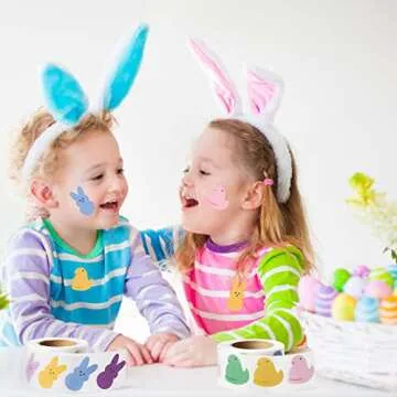 W1cwey Easter Kids' Stickers Rolls - 1000pcs(2 Rolls)20 Styles Easter Bunny Marshmallow Chick Sticker Roll Cartoon Cute Giftwrap Self-Adhesive Novelty Easter Gift Wraping School Student Prizes Reward