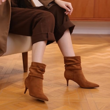 CosyFever Sexy Slouch Ankle Boots for Women with Fashon Mid Stiletto Heels Pointed Toe - 8 B(M) US