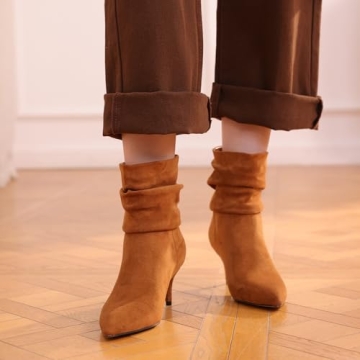 CosyFever Sexy Slouch Ankle Boots for Women with Fashon Mid Stiletto Heels Pointed Toe - 8 B(M) US