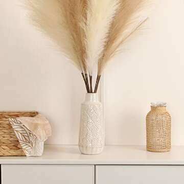 LiteViso 10 Inch White Ceramic Vase, Flower Vase Modern for Home Decor, Boho Vases for Pampas Grass,...