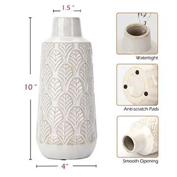 LiteViso 10 Inch White Ceramic Vase, Flower Vase Modern for Home Decor, Boho Vases for Pampas Grass, Decorative White Vases for Flowers Mantel, Living Room, Farmhouse Table Centerpieces, Off-White