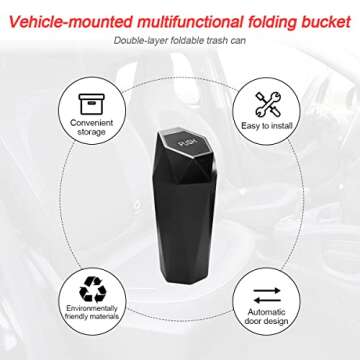 Car Trash Can with Lid, Mini Plastics Portable Auto Garbage Can, Small Leakproof Diamond Design Trash Dustbin, Waterproof Vehicle Rubbish Bins for Automotive Car, Home, Office, Kitchen (Black,1)