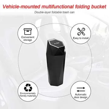Car Trash Can with Lid, Mini Plastics Portable Auto Garbage Can, Small Leakproof Diamond Design Trash Dustbin, Waterproof Vehicle Rubbish Bins for Automotive Car, Home, Office, Kitchen (Black,1)