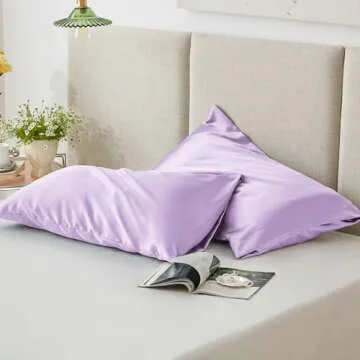 Love's cabin Satin Pillowcase for Hair and Skin (Light Purple, 20x30 inches) Similar to Silk Pillow Cases, Pillow Cases Queen Size Set of 2 - Satin Cooling Pillow Covers with Envelope Closure
