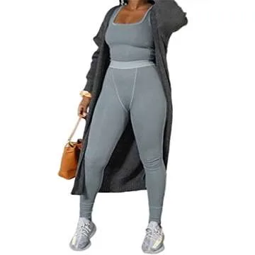 ZFLM Casual Workout Sets Two Piece Outfits for Women Ribbed Crop Tank Top High Waist Yoga Leggings Active Wear