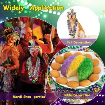 SelfTek Mardi Gras Jumbo Ball Beads Necklaces Set, with Mardi Gras Headband and Mask, Mardi Gras Beads Bulk,Carnivals Masquerade Costume Party Accessories for Women(15Pcs)