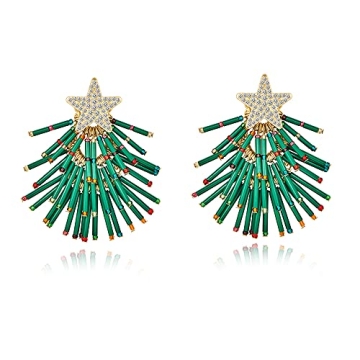 FAMARINE Christmas Earrings for Women Vintage Christmas Tree Star Drop Dangle Earrings Christmas Holiday Jewelry