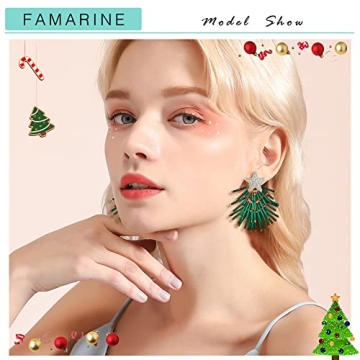 FAMARINE Christmas Earrings for Women Vintage Christmas Tree Star Drop Dangle Earrings Christmas Holiday Jewelry