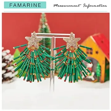 FAMARINE Christmas Earrings for Women Vintage Christmas Tree Star Drop Dangle Earrings Christmas Holiday Jewelry
