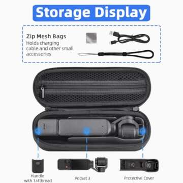 Fymile Carrying Case for DJI OSMO Pocket 3 - Compact, Portable Design with Carabiner & Wrist Strap