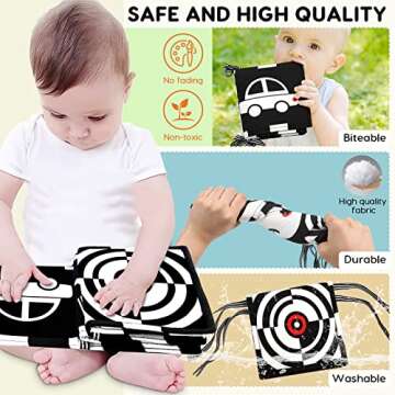 Buauty Baby Toys 0-12 Months Black and White High Contrast Baby Books Sensory Toys Early Education I...