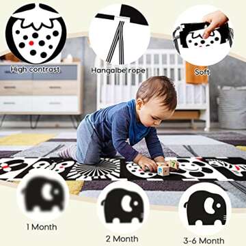 Buauty Baby Toys 0-12 Months Black and White High Contrast Baby Books Sensory Toys Early Education Infant Tummy Time Toys Car Seat Stroller Infant Toys Boys Girls Newborn Gift 0-3-6-12 Months