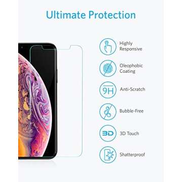 Anker GlassGuard Screen Protector for iPhone X/iPhone Xs/iPhone 5.8 Inch with Alignment Frame for Easy, Bubble-Free Installation and DoubleDefence Tempered Glass [Case Friendly] [2-Pack]