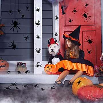 Chinco 4 Sheet 45 Pieces Halloween Spider Stickers Large Scary Spider Wall Decal Stickers Spider Web...