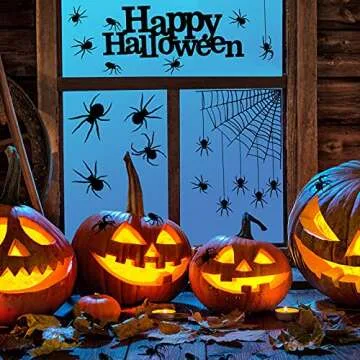 Chinco 4 Sheet 45 Pieces Halloween Spider Stickers Large Scary Spider Wall Decal Stickers Spider Web Wall Sticker Decorative Happy Halloween Spider Wall Clings for Halloween Spooky Party Decorations