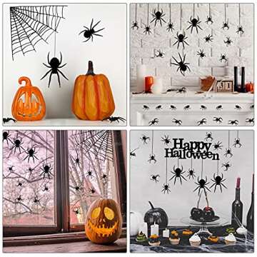 Chinco 4 Sheet 45 Pieces Halloween Spider Stickers Large Scary Spider Wall Decal Stickers Spider Web Wall Sticker Decorative Happy Halloween Spider Wall Clings for Halloween Spooky Party Decorations