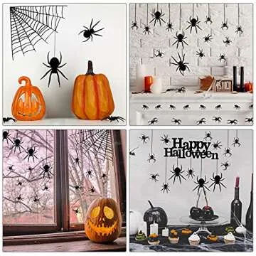 Chinco 4 Sheet 45 Pieces Halloween Spider Stickers Large Scary Spider Wall Decal Stickers Spider Web Wall Sticker Decorative Happy Halloween Spider Wall Clings for Halloween Spooky Party Decorations