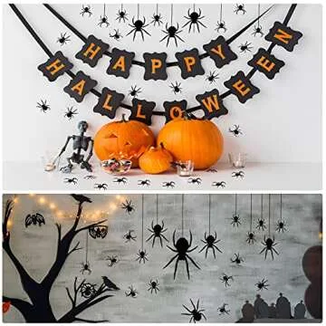 Chinco 4 Sheet 45 Pieces Halloween Spider Stickers Large Scary Spider Wall Decal Stickers Spider Web Wall Sticker Decorative Happy Halloween Spider Wall Clings for Halloween Spooky Party Decorations