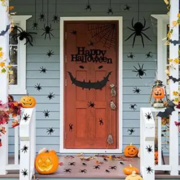 Chinco 4 Sheet 45 Pieces Halloween Spider Stickers Large Scary Spider Wall Decal Stickers Spider Web Wall Sticker Decorative Happy Halloween Spider Wall Clings for Halloween Spooky Party Decorations