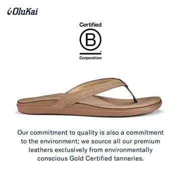 OLUKAI 'Aukai Women's Beach Sandals, Soft Leather Flip-Flop Slides with Non Marking Outsoles, Lightweight & All-Day Comfort, Tan/Tan, 8