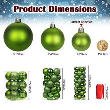 1.57" Green Christmas Balls Ornaments 40 Pcs Shatterproof Christmas Ornaments Set Small Light Green Ornaments for Christmas Tree Halloween Holiday Party